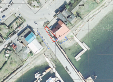 An aerial map showing where the closure is and that you can access Gramma's pub from the lower seawalk.